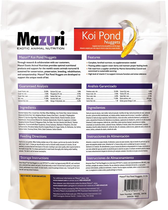 Mazuri Koi Floating Pond Nuggets, Floating Koi Fish Food for Ponds (3.5 LB)