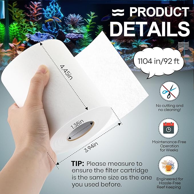 Dreyoo Replacement Fleece Roll Compatible with Reef 500, 92' Long x 4.45" High, High Efficiency Filtration for Reef Aquariums, Easy to Install and Use