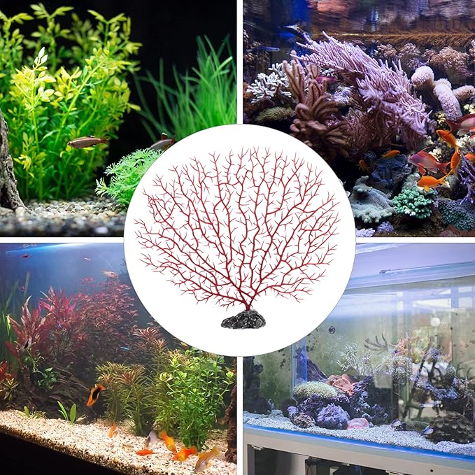 TEHAUX Artificial Plants Aquarium Landscape Simulation Coral Decor, Fake Sea Fan Coral for Both Fresh and Salt Water, Safe and Easy for Daily Washing, Medium Size 2pcs Ocean Decor