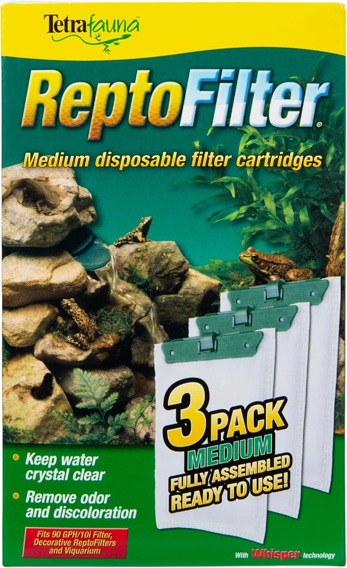 Tetra ReptoFilter Medium Filter Cartridges for Terrariums, 3 Count, Fits TetraFauna ReptoFilter 20 gal, Viquarium, and Decorative ReptoFilter