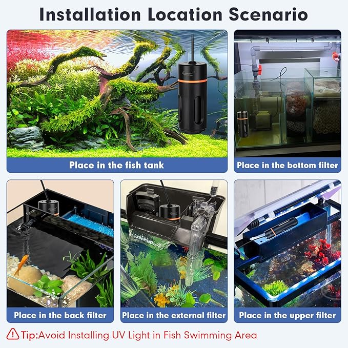 hygger Aquarium U-V Light with Timer, 360° Protective Shield Clean Light for Green Water and Algae Clean, Mini Algae Control Lamp for Freshwater and Saltwater Tank (5W for 13-40 Gallon)