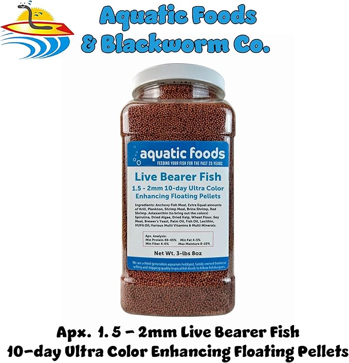 Live Bearer Ultra Red Color Enhancing 1.5mm-2mm Floating Pellets. Color Enhancing in 10-Days for Swordtails, Platies, All Live Bearers…3-lbs 8oz Large Jar