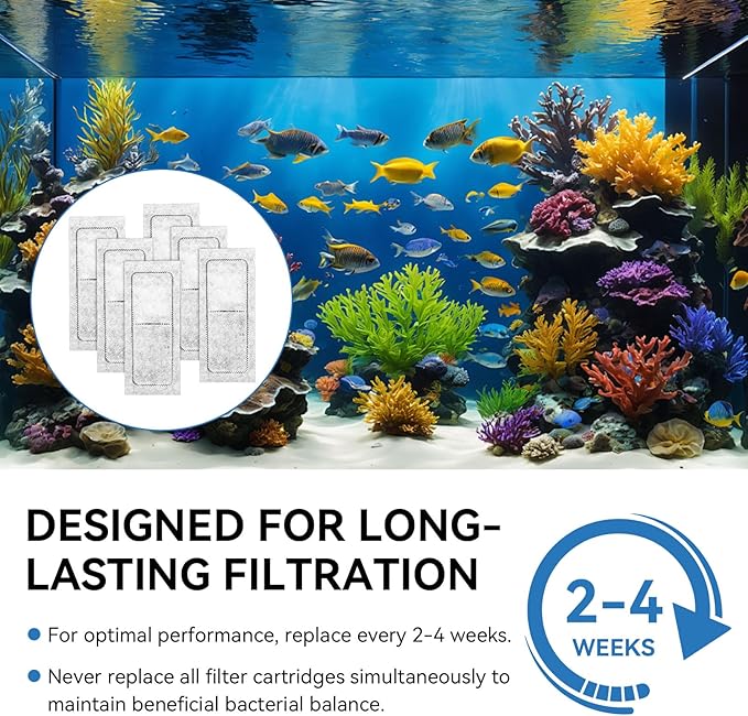 6 Pack Replacement Filter for Marina Slim Filter S10 S15 S20, Fish Tank Filters Cartridges with Carbon and Ceramic, 4 Layer Filtration System, for All Three Marina Slim Filter Models