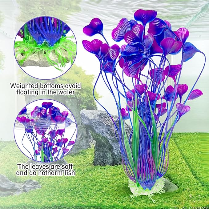 Hamiledyi Artificial Aquarium Plants Fish Tank Decorations, Soft Plastic Green Water Grass for Fish Habitat, Realistic Underwater Décor, Safe for Fish, 2-Pack