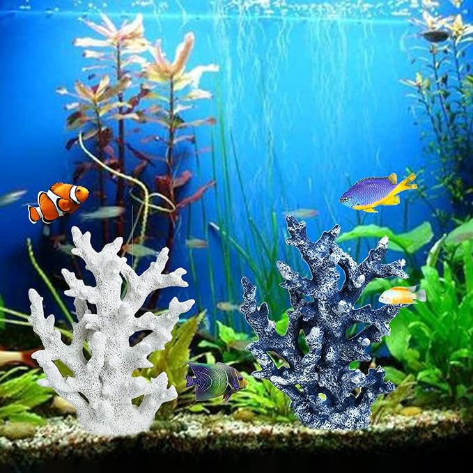 PINVNBY Artificial Coral Ornament Aquarium Sea Plants Decoration Underwater Craft Resin Fish Tank Landscape (Blue)