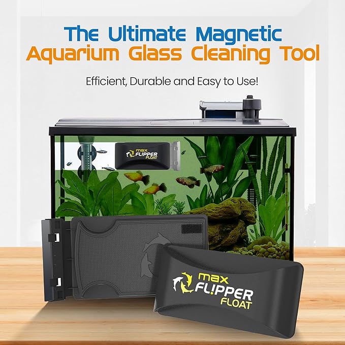 FL!PPER Flipper Cleaner Float - 2-in-1 Floating Magnetic Aquarium Glass Cleaner - Fish Tank Cleaner - Scrubber & Scraper Aquarium Cleaning Tools – Floating Fish Tank Cleaner, Max