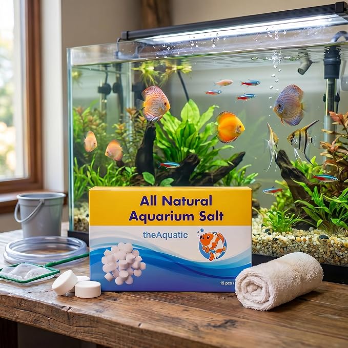 Premium Aquarium Salt, Aquarium Salt Freshwater Tablets for Aquarium Water Treatments Essential Supplies (15 Tablets)
