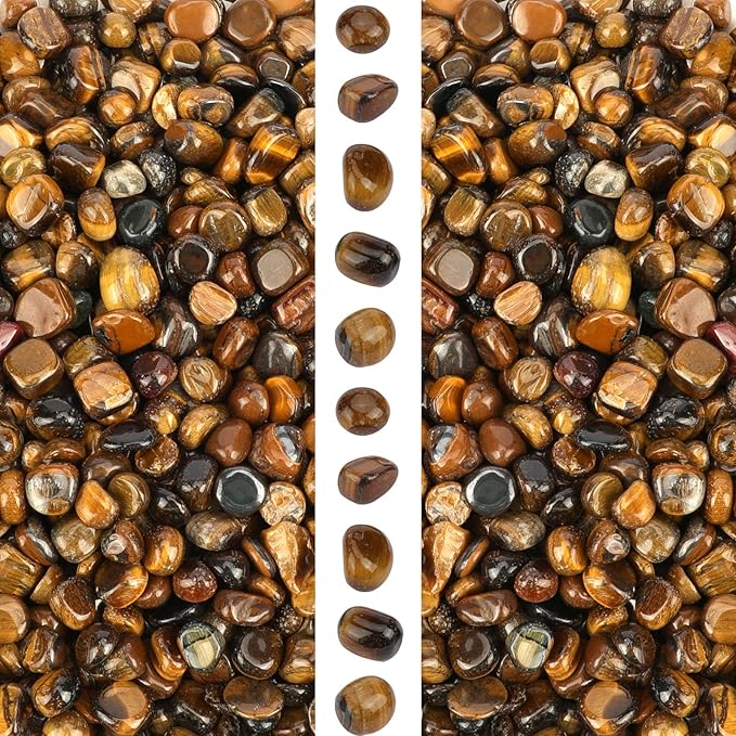 gemshan 2lb Tiger's Eye Chips Natural Crushed Crystal Chip Bulk 7mm-9mm Tumble Healing Crystal Stone for Aquarium Vase Plant Decoration