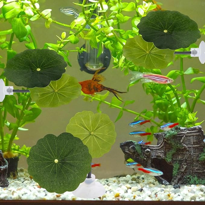 6 Pcs Betta Leaf Hammock with Suction Cups, Realistic Plastic Lotus Leaf Pad Natural Habitat Fish Tank Accessories Decor Aquarium Plants for Betta Bed Fish Breeding Resting Spawning Ground