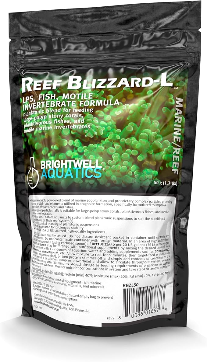 Brightwell Aquatics Reef Blizzard L - Powder Planktonic Food Blend to Feed Large Stony Corals & Planktivorous Fish, 50-g