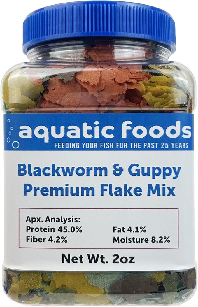 California Blackworm & Guppy Mix Premium Flakes for Discus, Cichlids All Community Tropical Fish Also Pellet Mix, Wafer Mix Included…2oz