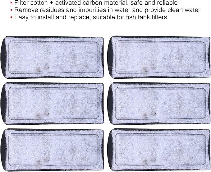 Tbest Fish Carbon Filter,Marina Aqua One Filter,Charcoal Cartridge F 6Pcs Aquarium Filter Cotton Replacement Wallmounted Filter Accessory for Fish Tanks