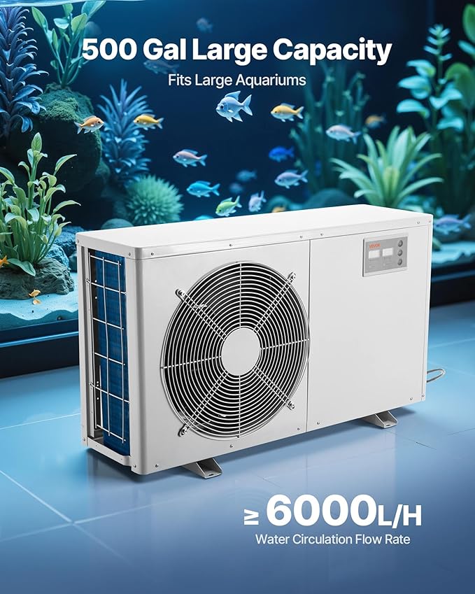 VEVOR Aquarium Chiller 500 Gallon, 1-1/2 HP Water Chiller for Hydroponics, Fast Cooling for Fish Tank,Axolotl,Coral Reef,Quiet Refrigeration Compressor, Titanium Evaporator,Complete Fittings