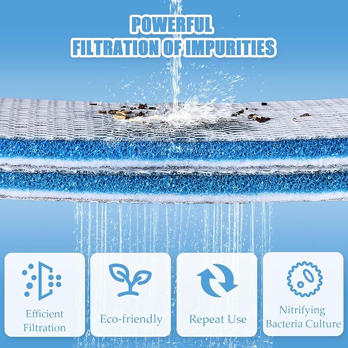 SHIGATSU Aquarium Filter Floss Rolls, Upgraded 8-Layer Aquarium Filter Sponge for Fish Tank Filter and Pond（15.7" x 19.7"）, Aquarium Filter Media for Freshwater or Saltwater Aquariums
