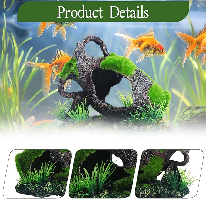 RUIAN Aquarium Broken Barrel Ornament - Fish Hide Cave Decor with Water Bottle Feature, Safe Resin Hideaway for Betta Cichlids Shrimp Aquatic Pets(Water bottle)