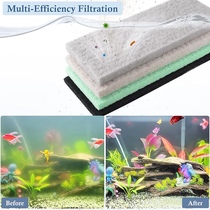 4-Pack Mixed Aquarium Filter Sponge, Cut-to-Fit Filter Media with Ammonia&Carbon&Phosphate Reducer, Aquarium Foam Floss for Fish Tank Sump Ponds (12.6" x 5" x 1'')