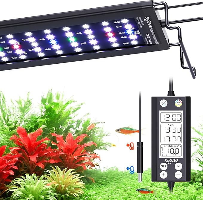 SEAOURA Aquarium LED Light with Thermometer, 36-42in Full Spectrum Lights for Fish Tank, 24/7 Programmable with Power Off Memory, WRGB Custom, 20 Level Dimmable Brightness for Freshwater Aquariums