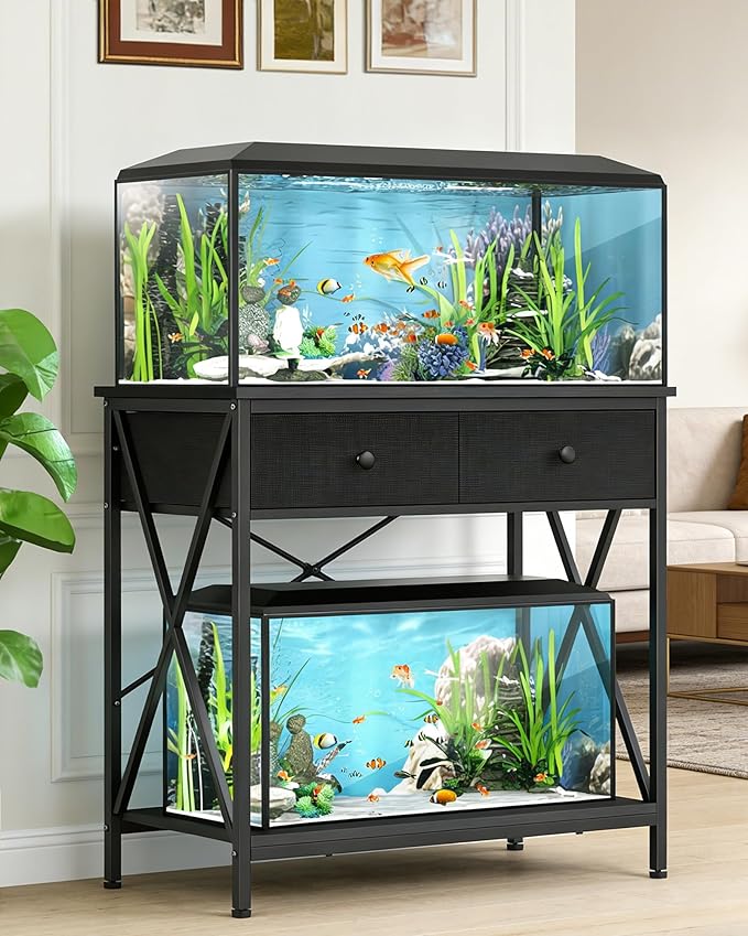 Fish Tank Stand 29 Gallon: Sturdy Aquarium Stand with Accessories Storage - Metal Fish Tank Table for 20-29 Gallon Reptile Breeder Turtle Terrarium - 30.7"x16.5" Weight Capacity 330 lbs