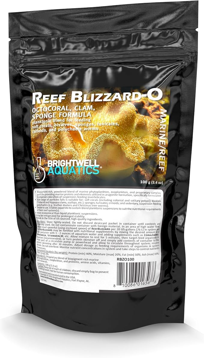 Brightwell Aquatics Reef Blizzard-O Powdered Planktonic Food Blend for Octocorals & Bivalves, 100g (RBZO100)