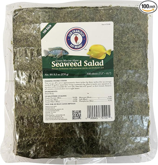 San Francisco Bay Brand Green Seaweed Salad Dried Marine Algae Bulk (9.5 Ounce 100 Full Size Sheets) Aquarium Fish Food for Saltwater Marine & Freshwater | Seaweed for All Algae Eater Grazers