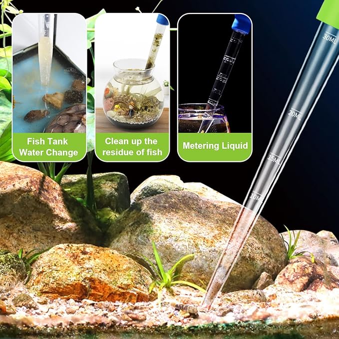 WEAVERBIRD Manual Fish Tank Water Changer Aquarium Dropper, 30ml Aquarium Clean Pipette Dropper, Fish Tank Cleaning Waste Remover, Aquarium Gravel Cleaning Straw, Green