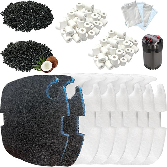 16 Packs Aquarium Filter Media Kit Compatible with MarineLand Magniflow Canister Filters C-360 and 400, Includes Activated Carbons, Ceramic Rings, Sponge Filters and Filter Pads