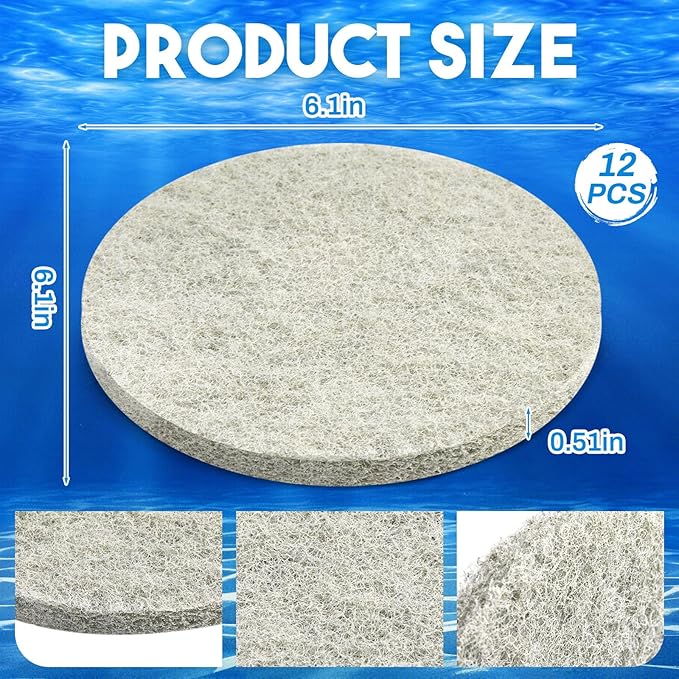 Tranqun 12 Pack Filter Pads Compatible with Fx4 Fx5 / Fx6 7.09 x 7.09 x 0.63 Inch Ammonia Remover Pad Replacement Cellucotton Aquarium Filter Accessories
