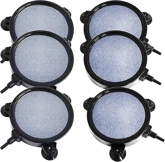 Hamiledyi 4.2 Inch Air Stone Disc Kit 6 Pieces Round Bubble Diffuser Fish Tank Bubbler with Suction Cups for Oxygenation in Fresh/Saltwater Tank, Ponds, Hydroponic as Decorative Airstone for Aquariums