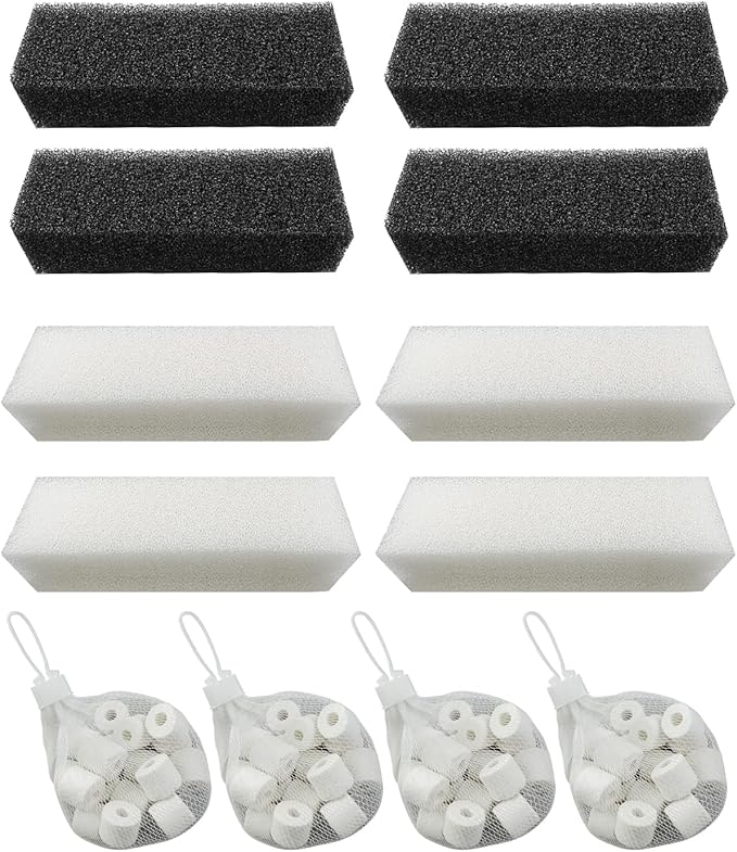 OCHIKI 4 Sets Aquarium Tank Filter Maintenance Kit Fit for AquaClear 110, Three-Stage Filtration Tank Carbon Filter & Foam Filter & Ceramic Rings & Bags for 60 to 110 Gallon Aquariums