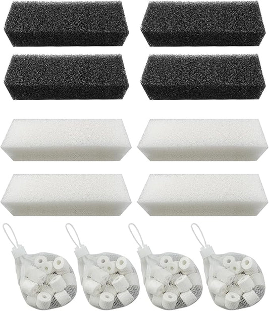 OCHIKI 4 Sets Aquarium Tank Filter Maintenance Kit Fit for AquaClear 110, Three-Stage Filtration Tank Carbon Filter & Foam Filter & Ceramic Rings & Bags for 60 to 110 Gallon Aquariums