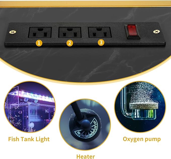 DWVO 55-75 Gallon Aquarium Stand with Power Outlet, Display Stand for Turtle Tank, Reptile Terrarium, Metal Fish Tank Stand Suitable for Living Room, Entryway, 860LBS Capacity, Black & Gold