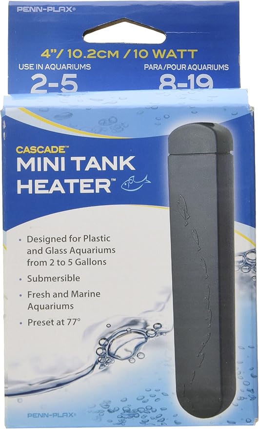 Penn-Plax Cascade Mini Fish Tank Heater – Fully Submersible – Great for Freshwater and Saltwater Aquariums – 4” Length – 10 Watt