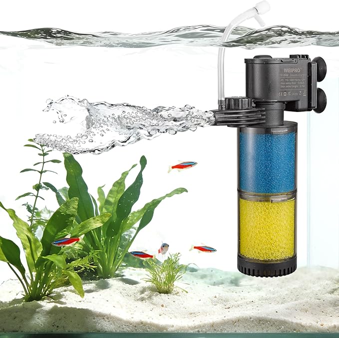 Internal Fish Tank Filter, 2-Stage Biochemical Sponge Filtration, 90GPH Adjustable Water Flow Submersible Aquarium Filter Pump with Aeration for 15~20 Gallon Freshwater Saltwater, TH280A(90GPH)