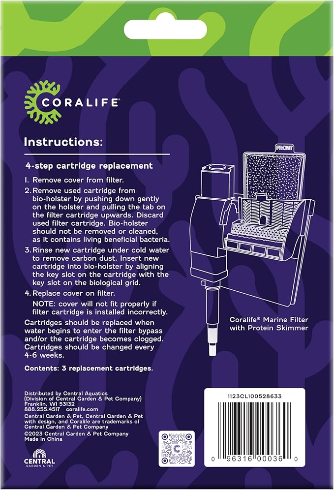 Coralife Aquarium Fish Tank Marine Salt Water Filter Cartridge, 3 Pack