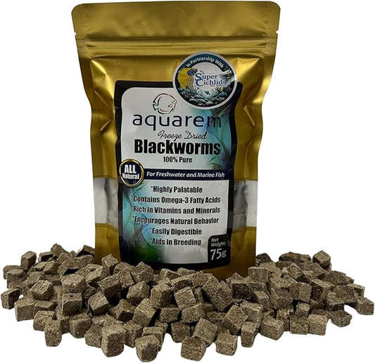 Super Cichlids Freeze Dried California Blackworms - All Natural - Perfect for Marine & Tropical Aquariums - High Protein, No Preservatives - Ideal Live Blackworms Alternative Fish Food (75 Grams)