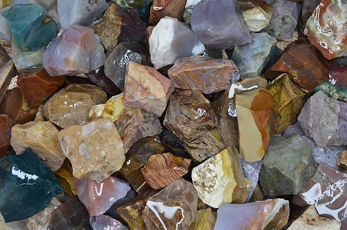 Fantasia Materials: 1 lb of Assorted Types of Fancy Jasper Rough Stones from India