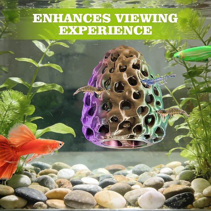 Shrimp Dome Hide, Shrimp Hides for Aquarium, Betta Fish Hideout with Suction Cup, Betta Habitat Tank Ornament Accessories, Aquarium Decor for Small Fish Guppy Hiding Resting (Lid Green Purple)