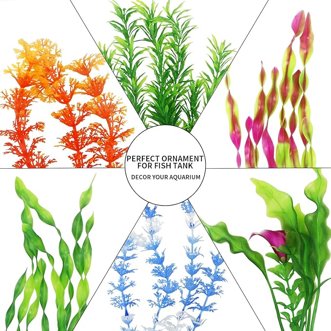 MyLifeUNIT Artificial Fish Tank Plants, 10 Pack Plastic Aquarium Plants Decorations