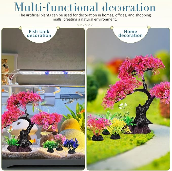 Toyvian Realistic Fish Tank Plants Set Aquarium Decorations Simulated Water Plants Betta Fish Tank Accessories Plastic Aquarium Plants Fade-Resistant 10.62X9.44X3.74 Inches