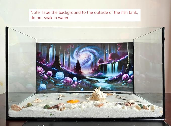 Fantasy Galaxy Starry Sky Aquarium Background Glowing Plants Fish Tank Background 30x18 Inches PVC Glass Container Decoration with Tapes