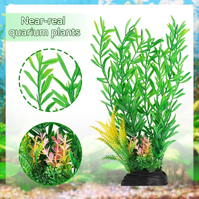 QUOZUO Fish Tank Plants, 20pcs Aquarium Decor Green Plants Artificial Aquarium Decorations Plant, Fish Tank Accessories for Household and Office Aquarium Simulation, Small to Large