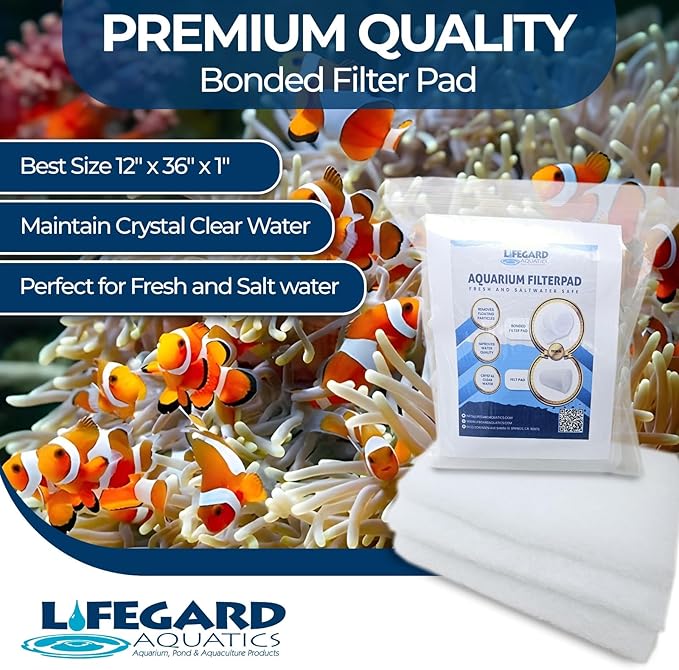 Lifegard Aquatics - Premium Quality White Bonded Filter Pad for Aquarium Crystal Clear Water, 1" Thick (12 Inch Wide, 36 Inch Long)