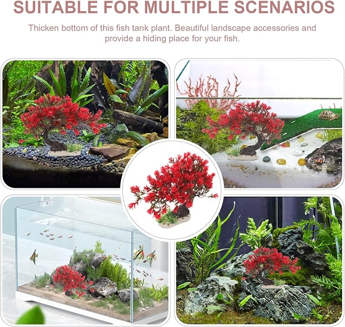 BESTOYARD Artificial Bonsai Tree Aquarium Decoration, Vibrant Plastic Plant for Betta Fish Tank, Realistic Underwater Decor Ornament & Fish Hideout Accessories, Red