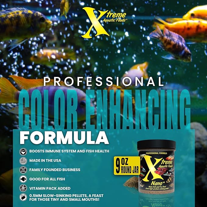 Xtreme Nano 0.5mm Sinking Pellets – High-Protein Fish Food for Nano & Community Fish, Krill-Based Formula for Color, Immune Support, and Vitality – Complete Nutrition for Small Aquarium Species (9oz)