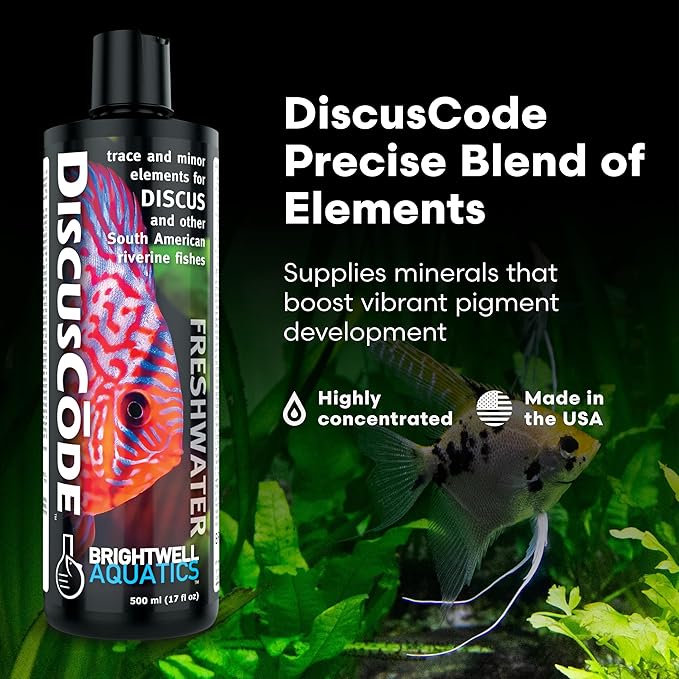 Brightwell Aquatics DiscusCōde Trace and Minor Element Supplement Supports Coloration Nerve Function Overall Health in Discus and Amazonian Freshwater Fish, 125 ml