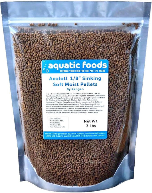 Axolotl Food, 1/8" Soft Moist Sinking Pellets, Rangen's Salmon Sinking Pellets for Small Axolotl. Also Shrimp, Snails, Crabs, Crayfish, Plecos, Catfish, All Tropical Fish...3-lb Bag