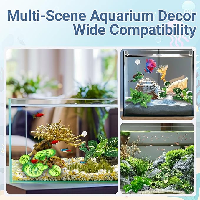 AZY 13-Piece Betta Fish Tank Decor – Realistic Aquarium Plants Set, Silk Aquarium Plants with Weighted Base, Aquarium Decor with Floating Diver Ornament for Fish Tank Decorations