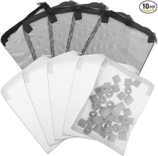 10 Pcs Media Bags for Aquarium with Zipper, 7.8 X 5.9 Inch Fish Tank Fine Mesh Bag for Fish Tank Activated Carbon, Ceramic Rings