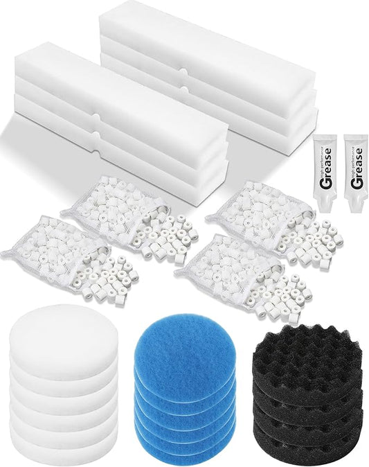 28 Pcs Replacement Filter Media Kit Fit for Fluval FX2/FX4/FX5/FX6 Aquarium Filters Including 4 Media Bag, 6 Carbon Foam Pad, 4 Bio-Foam Pads, 6 Foam Block, 6 Water Polishing Pad, 2 Silicone Lube