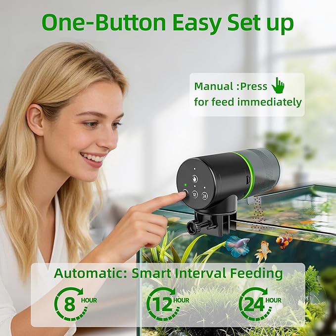 Freesea Automatic Fish Feeder for Aquarium: 3 Timers & One-Touch Easy Setup - 7-14 Day Supply with 200ML Food Dispenser - Worry-Free Vacation Feeding for Betta Turtle Tank